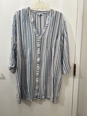 Blue Island tunic Rayon with metalic decoration Plus Size 2X